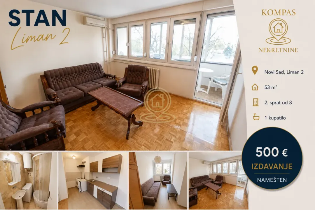 Rent, two bedroom apartment, 53m², Liman 2, Novi Sad Sve Podlokacije