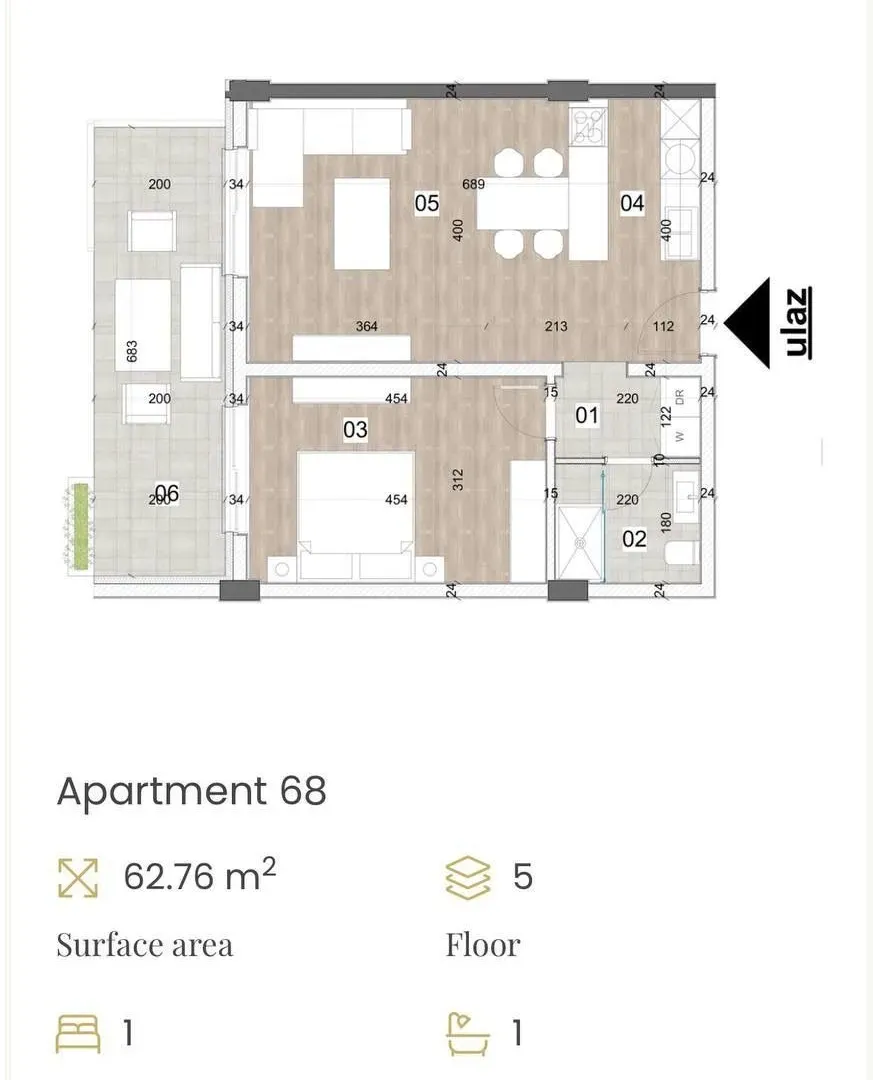 Sale, one bedroom apartment, 63m², Centar, Bar