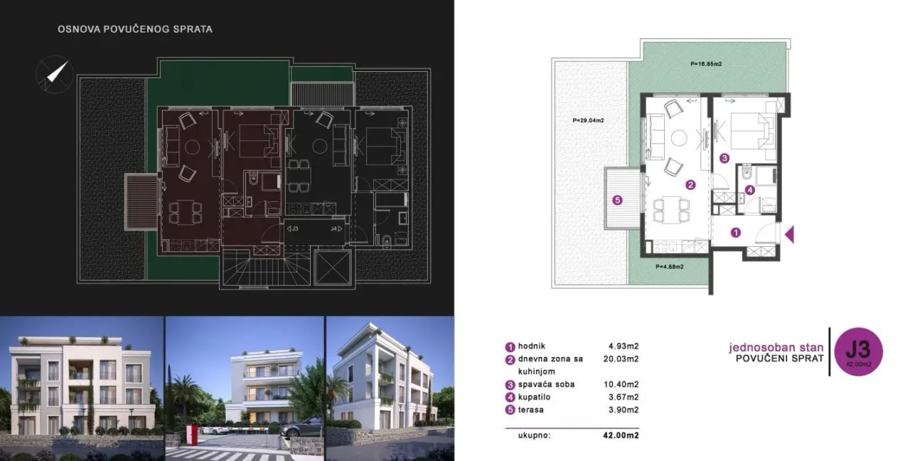 Prodaja, dvosoban stan, 42m², Mrčevac, Tivat