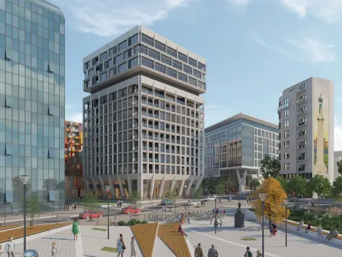 Prikaz eksterijera moderne poslovno-stambene zgrade i okolnog trga. - image 2