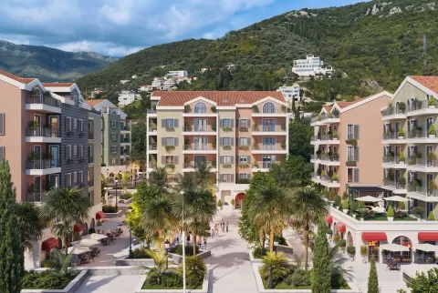 Render kompleksa stambenih zgrada sa uređenim dvorištem i palmama. - image 13