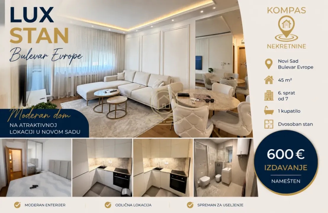 Rent, two bedroom apartment, 45m², Bulevar Evrope, Novi Sad Sve Podlokacije