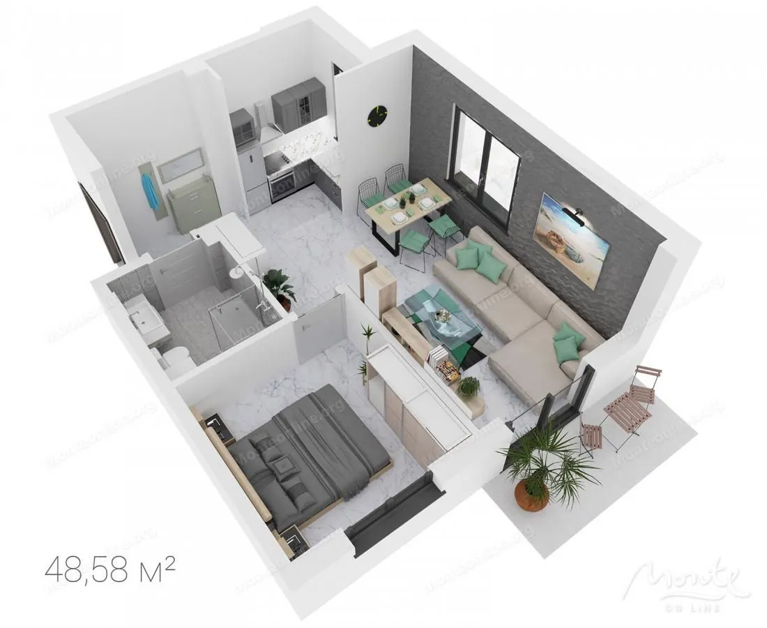 Prodaja, jednosoban stan, 46m², Dobrota, Kotor