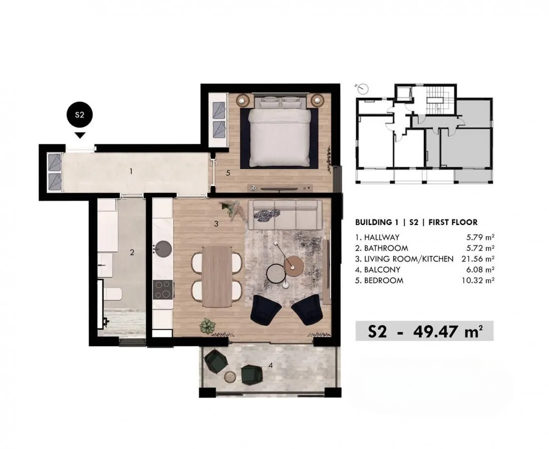 Prodaja, jednosoban stan, 49m², Donja Lastva, Tivat
