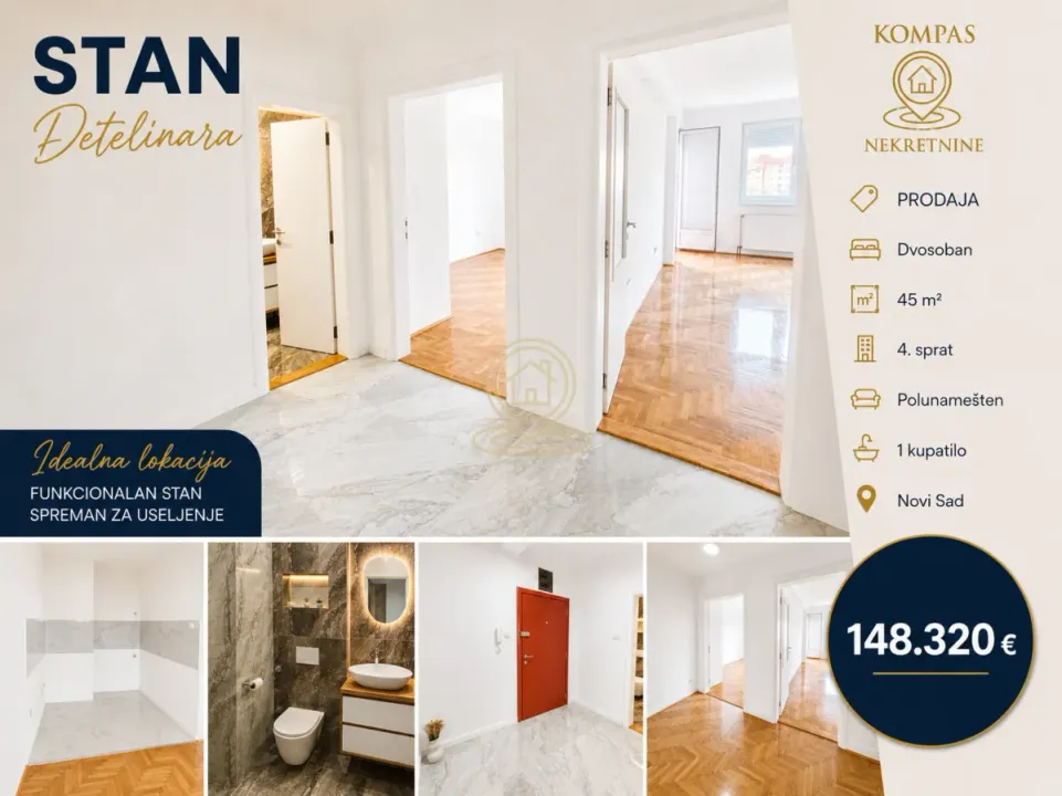 Sale, two bedroom apartment, 45m², Detelinara, Novi Sad Sve Podlokacije
