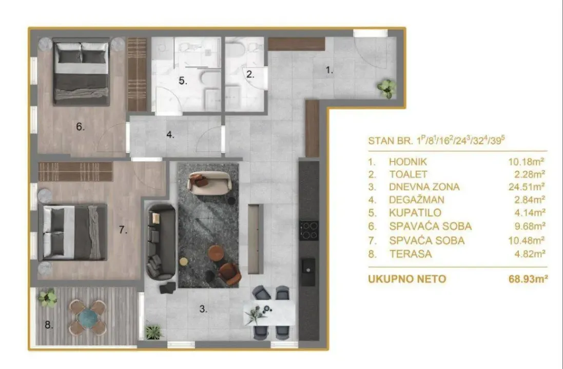 Prodaja, dvosoban stan, 69m², Čeluga, Bar