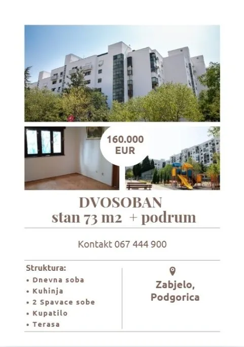 Prodaja, dvosoban stan, 73m², Zabjelo, Podgorica