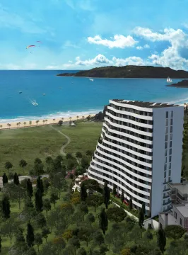 3D prikaz moderne stambene zgrade na obali mora okružene zelenilom. - image 19