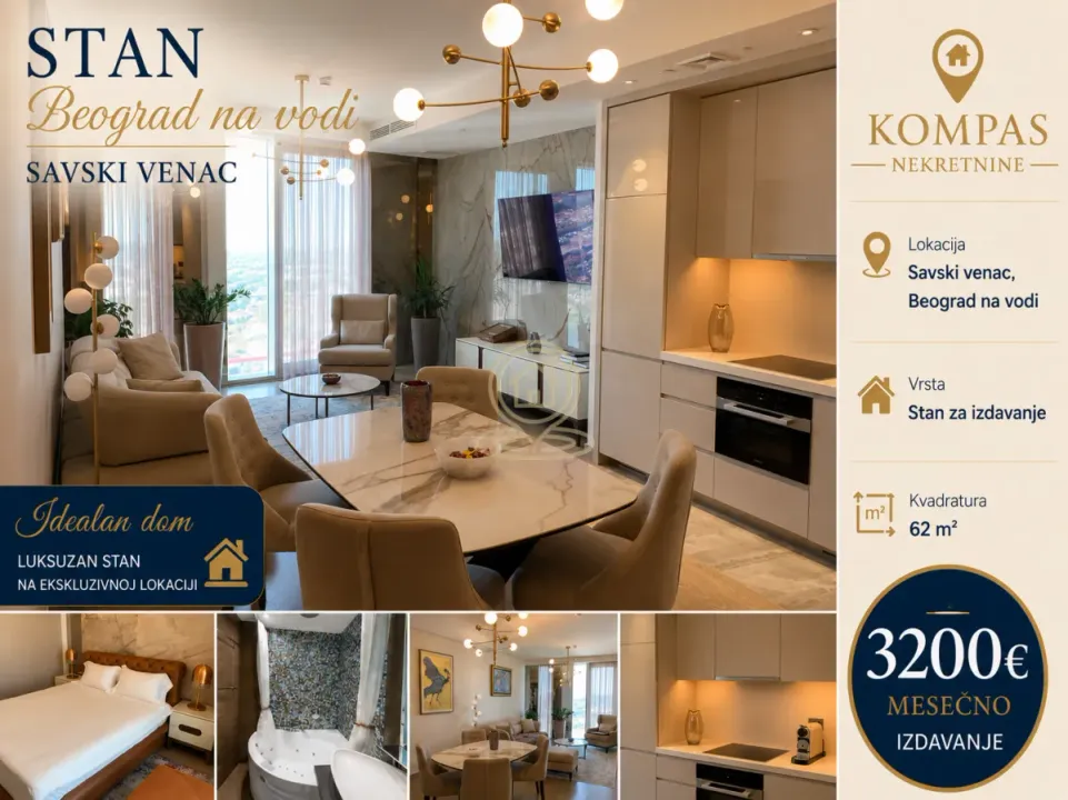 Izdavanje, dvosoban stan, 62m², Savski Venac, Beograd