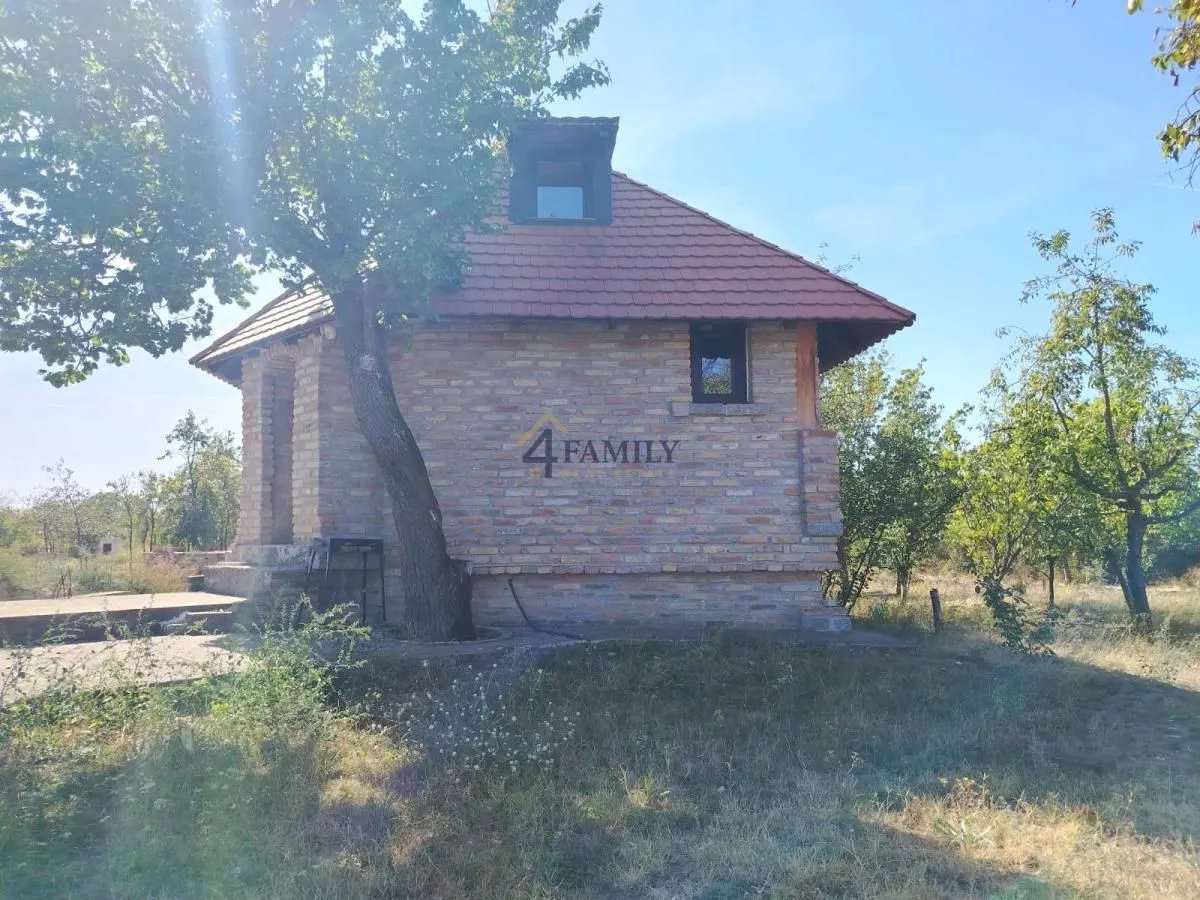 Eksterijer manje kuće od cigle sa drvetom i travnjakom u dvorištu.