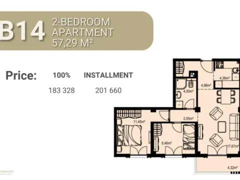 Sale, two bedroom apartment, 57m², Bečići, Budva - image 1