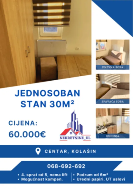 Prodaja, jednosoban stan, 30m2, Centar, Kolašin