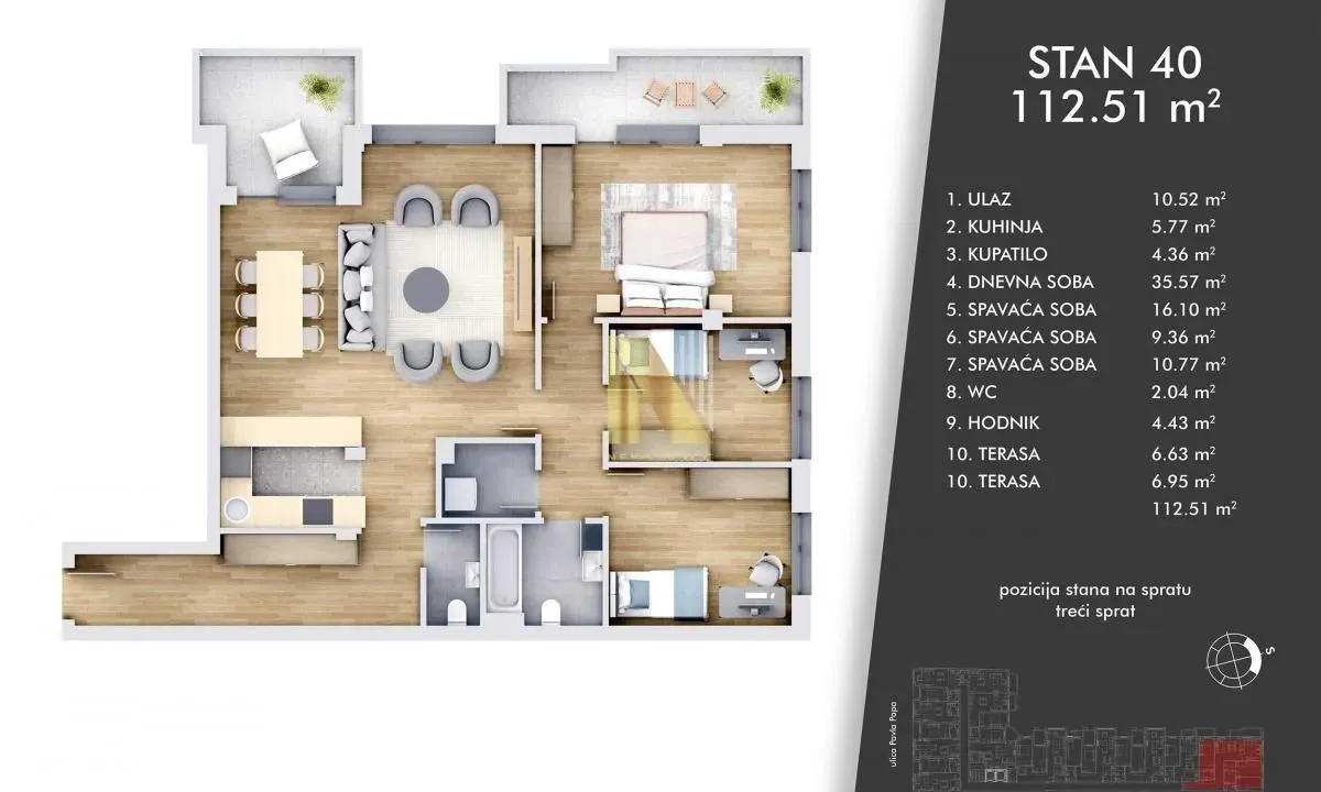 Sale, four bedroom apartment, 112m², Centar, Novi Sad