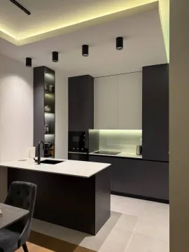 Modern kitchen with an island and dark-toned built-in units. - image 8