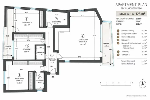 Plan stana sa rasporedom prostorija i kvadraturom. - image 16