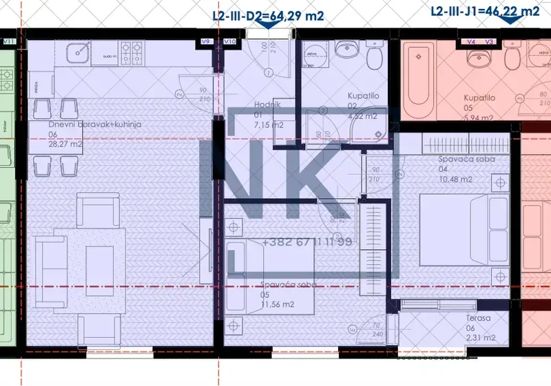 Sale, two bedroom apartment, 64m², Zabjelo, Podgorica