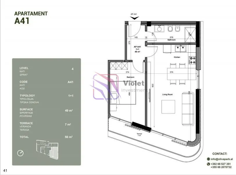 Sale, one bedroom apartment, 56m², Ulcinj, Crna Gora