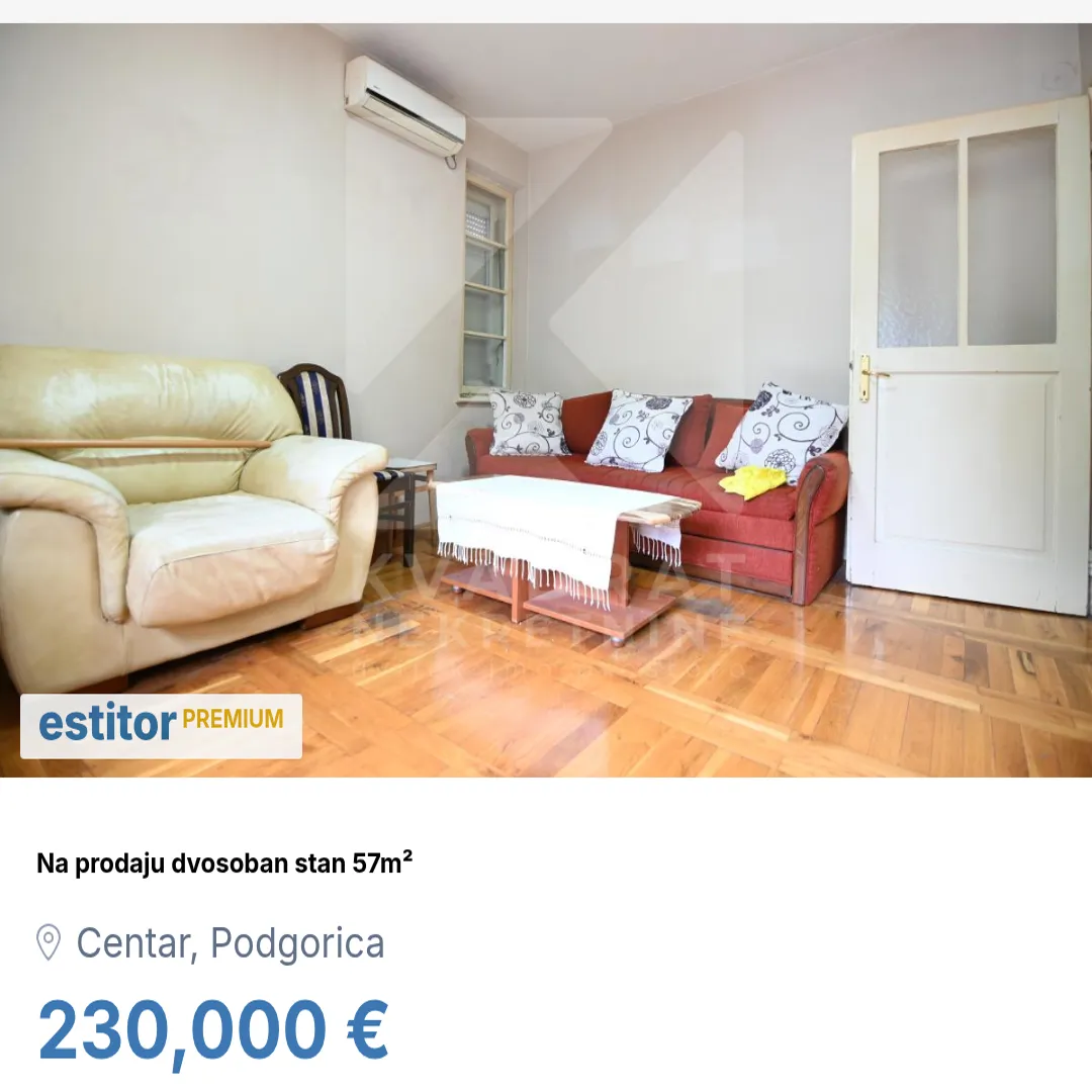 Prodaja, dvosoban stan, 57m², Centar, Podgorica