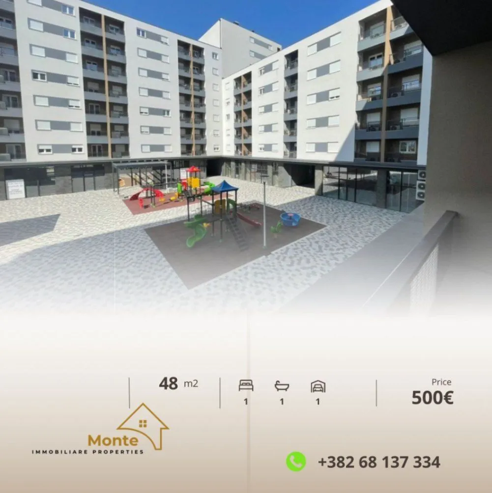 Izdavanje, jednosoban stan, 48m², Stari Aerodrom, Podgorica