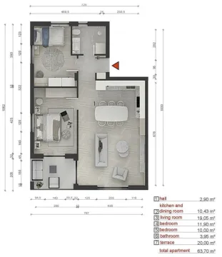 Osnova stana sa prikazanom rasporedom prostorija i dimenzijama. - image 3