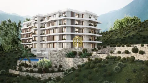 Exterior view of a modern residential building with a pool in a hilly area. - image 5