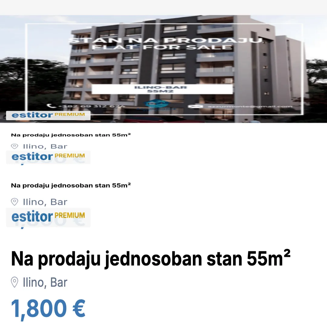 Prodaja, jednosoban stan, 55m², Ilino, Bar