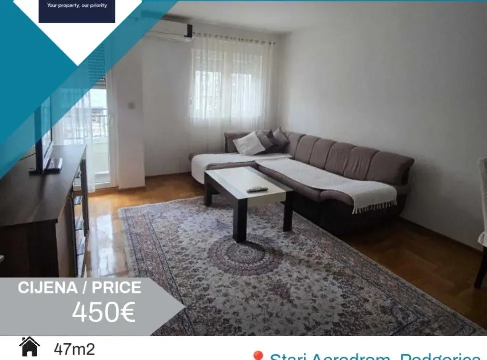 Izdavanje, jednosoban stan, 47m², Stari Aerodrom, Podgorica