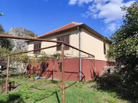 Pogled na spoljašnjost kuće sa dvorištem i metalnom konstrukcijom za vinovu lozu. - image 7