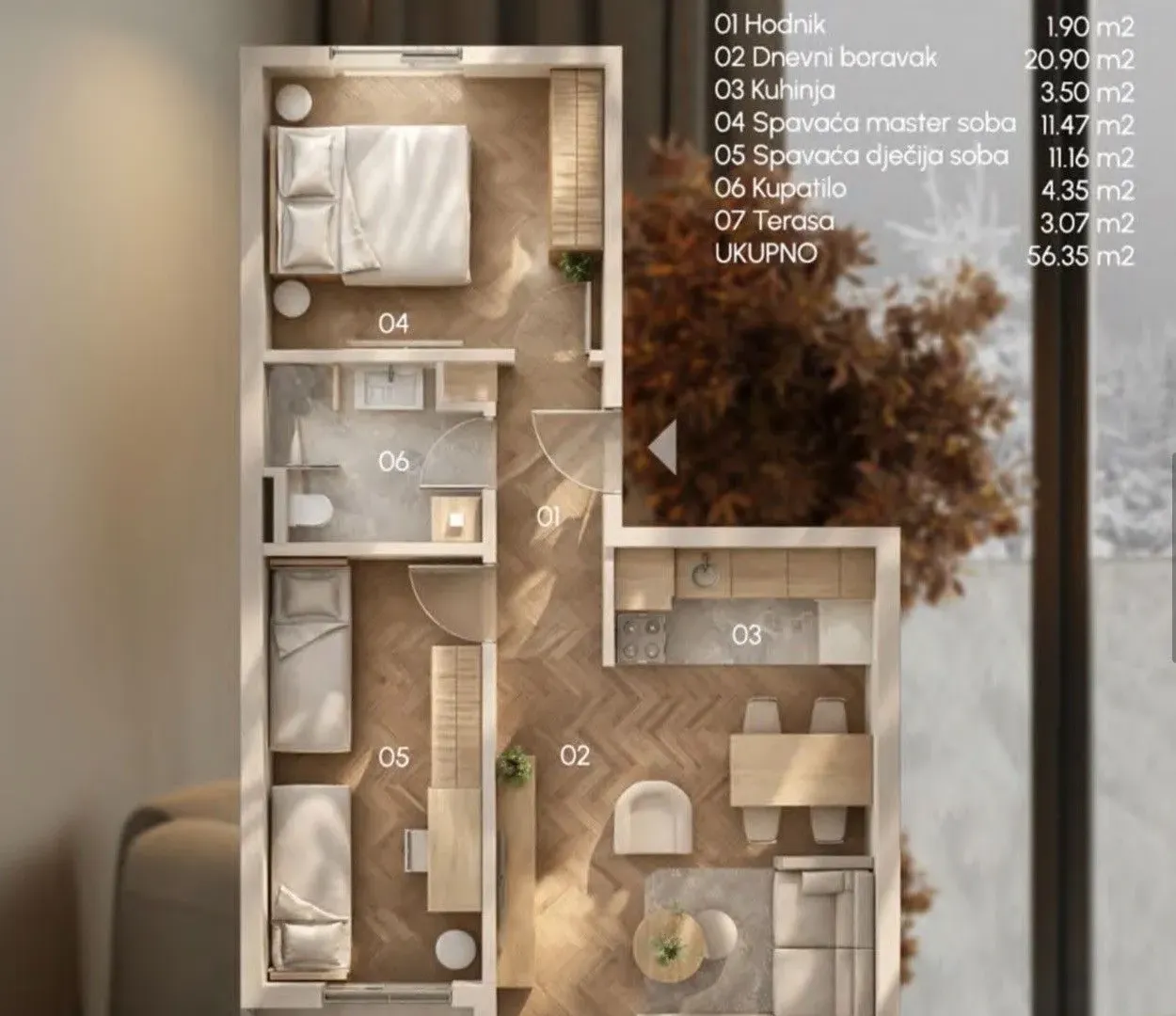Prodaja, dvosoban stan, 55m², Zabjelo, Podgorica