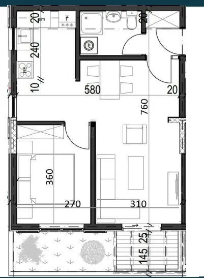 Sale, one bedroom apartment, 42m², Radanovići, Kotor