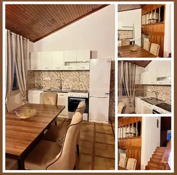 Kolaž slika prikazuje kuhinju sa trpezarijom i stepenište u enterijeru. - image 4