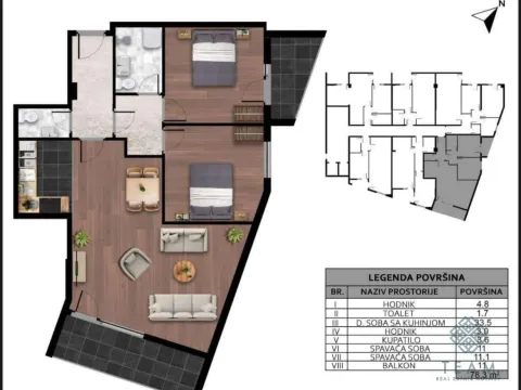 Sale, two bedroom apartment, 78m², Ljubović, Podgorica - image 3
