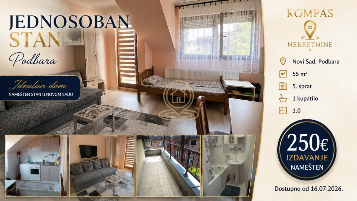 Rent, one bedroom apartment, 55m², Podbara, Novi Sad Sve Podlokacije
