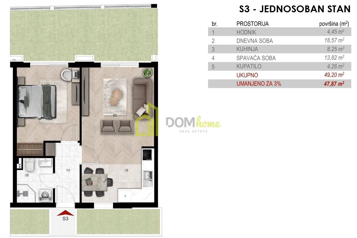 Sale, one bedroom apartment, 47m², Momišići, Podgorica
