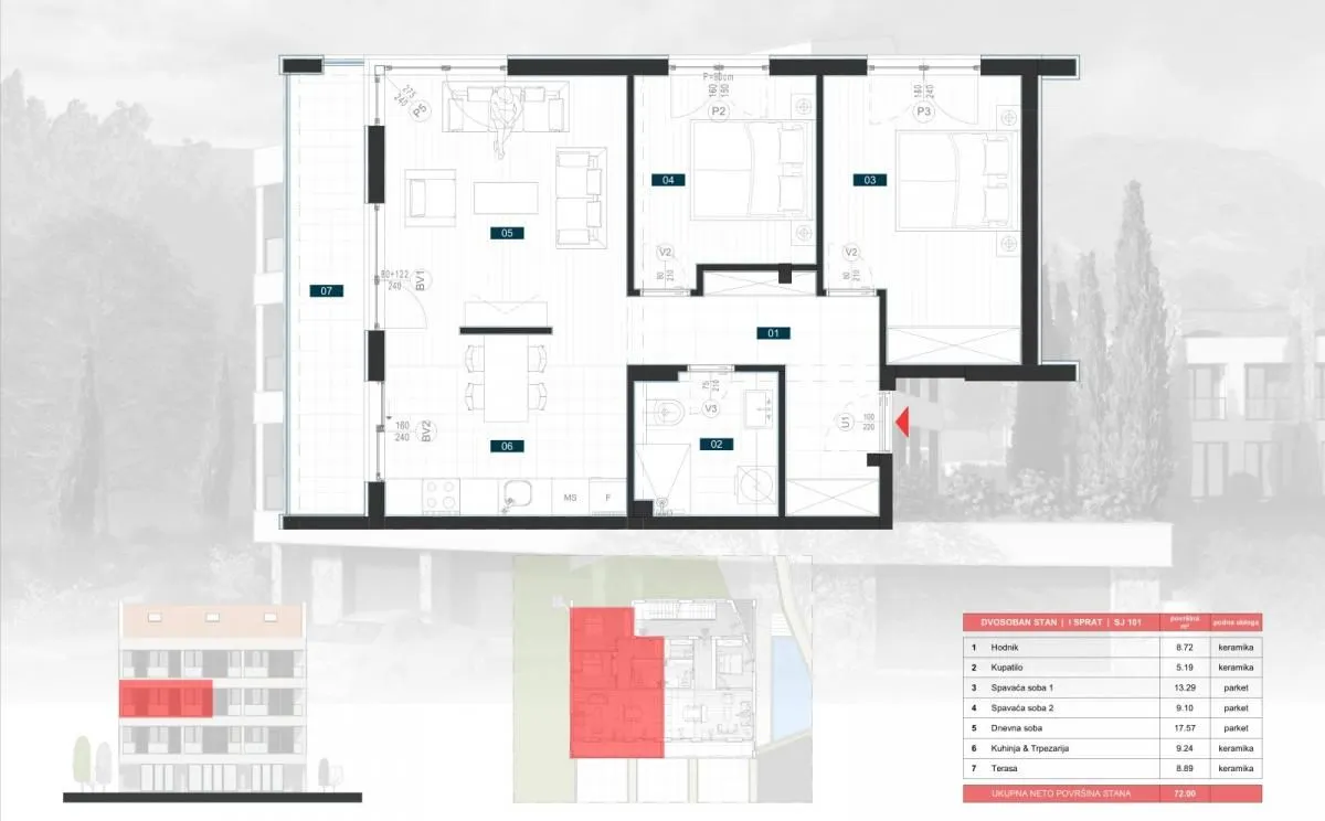 Prodaja, dvosoban stan, 72m², Donja Lastva, Tivat