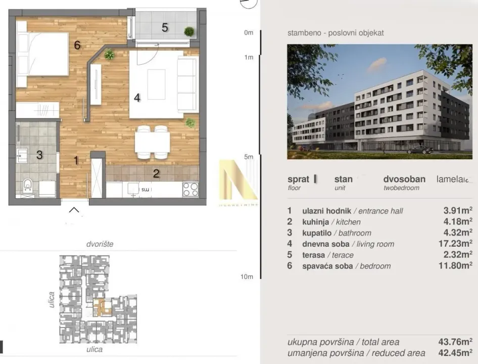 Sale, two bedroom apartment, 43m², Telep, Novi Sad Sve Podlokacije