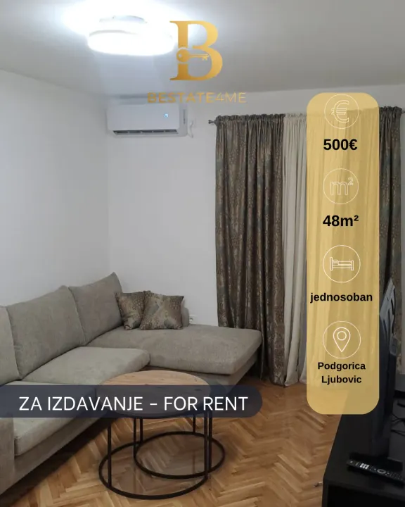 Rent, one bedroom apartment, 48m², Ljubović, Podgorica