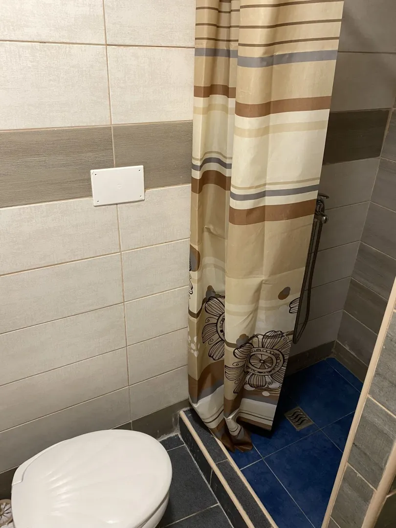 Dio kupatila sa tuš kabinom i toaletnom šoljom.