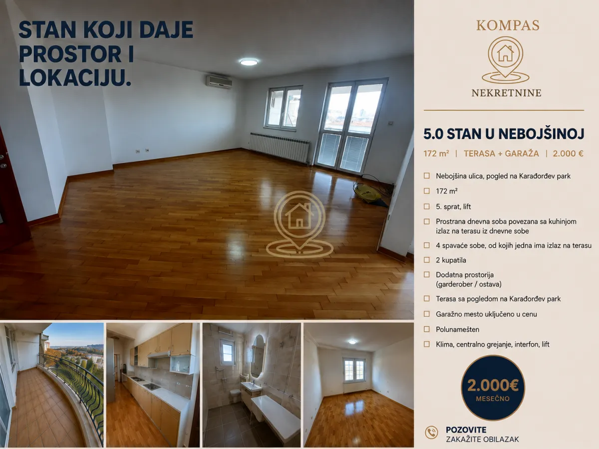 Izdavanje, stan, 172m², Vračar Sve Podlokacije, Beograd