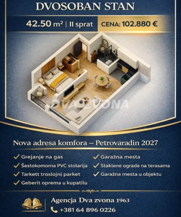 Sale, two bedroom apartment, 42m², Petrovaradin, Novi Sad