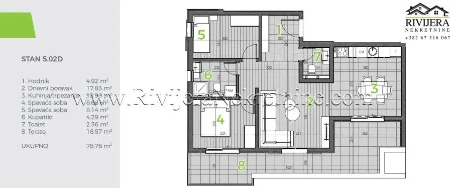 Prodaja, dvosoban stan, 79m², Bijela, Herceg Novi