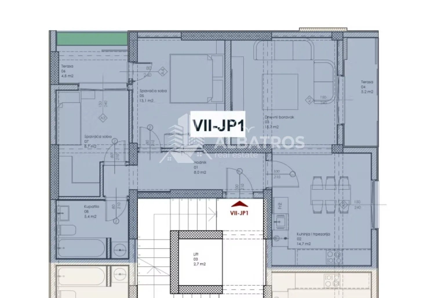 Osnova stana sa rasporedom prostorija i dimenzijama.