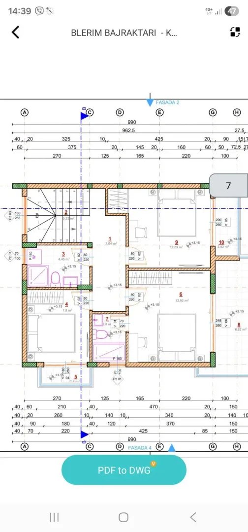Arhitektonski nacrt i osnova sprata sa dimenzijama prostorija.