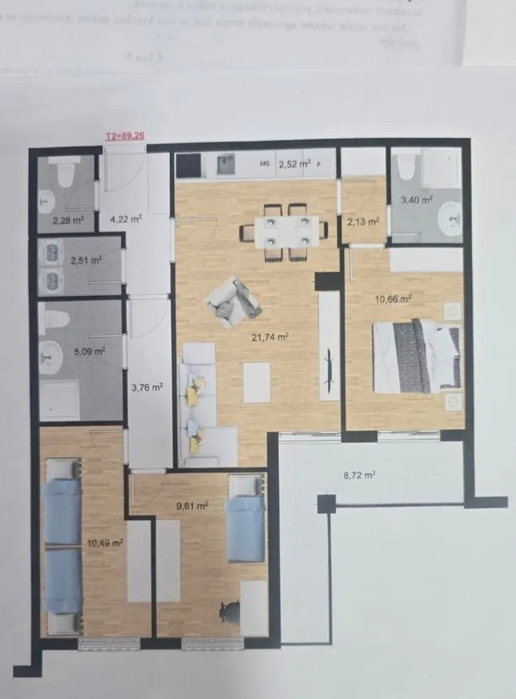 Rent, three bedroom apartment, 83m², Stari Aerodrom, Podgorica