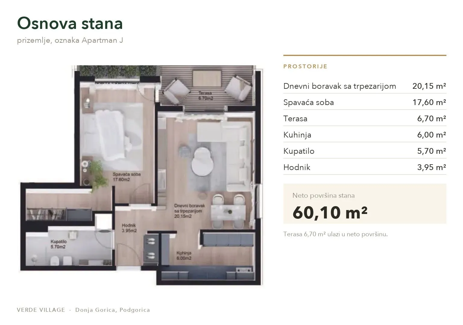 Osnova stana sa prikazom rasporeda prostorija i kvadraturom.