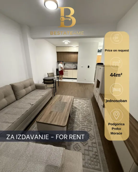Rent, one bedroom apartment, 44m², Preko Morače, Podgorica