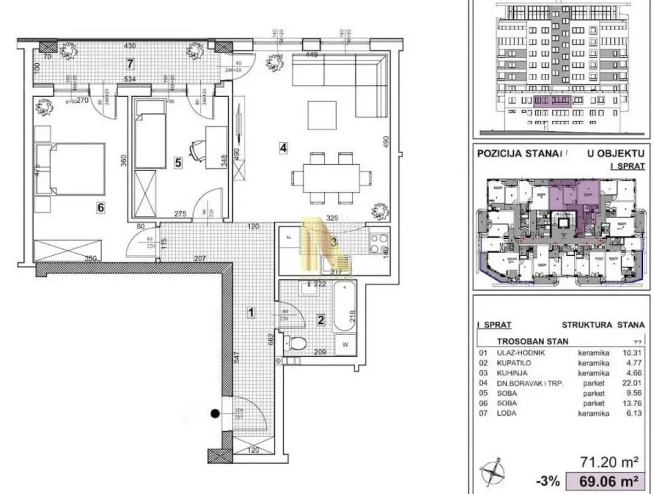 Prodaja, trosoban stan, 69m², Telep, Novi Sad Sve Podlokacije