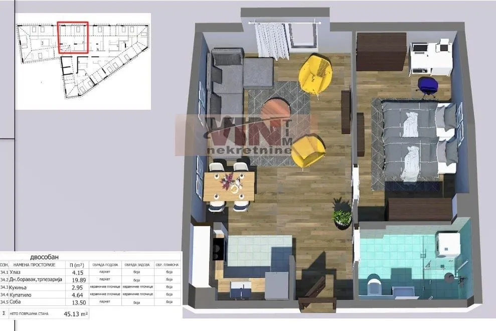 Prodaja, dvosoban stan, 45m², Mirijevo 1, Mirijevo Sve Podlokacije