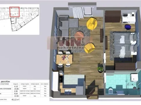Sale, two bedroom apartment, 45m², Mirijevo 1, Mirijevo Sve Podlokacije