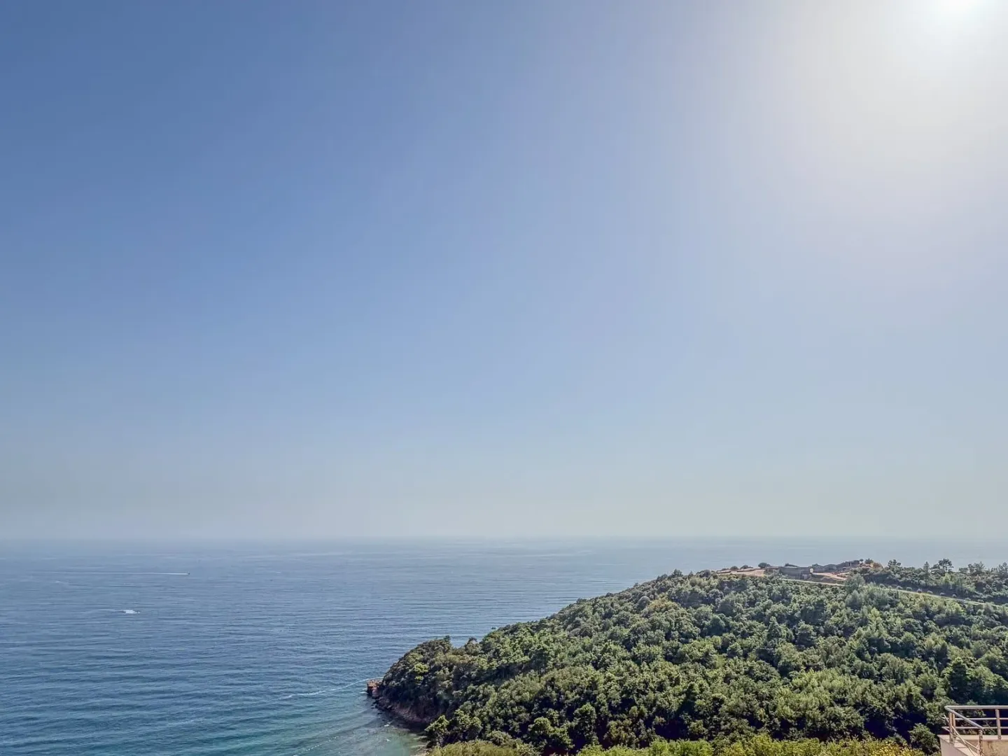 Pogled na more i šumovitu obalu sa terase.